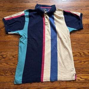 Vintage 90s Chaps Ralph Lauren Mens Large Rainbow Striped Color Block Polo Shirt